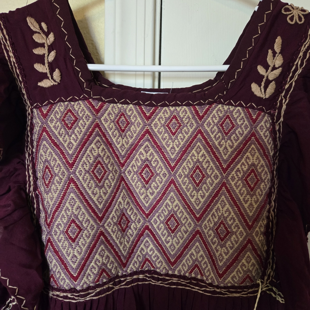 Embroidered Burgundy Midi Dress
